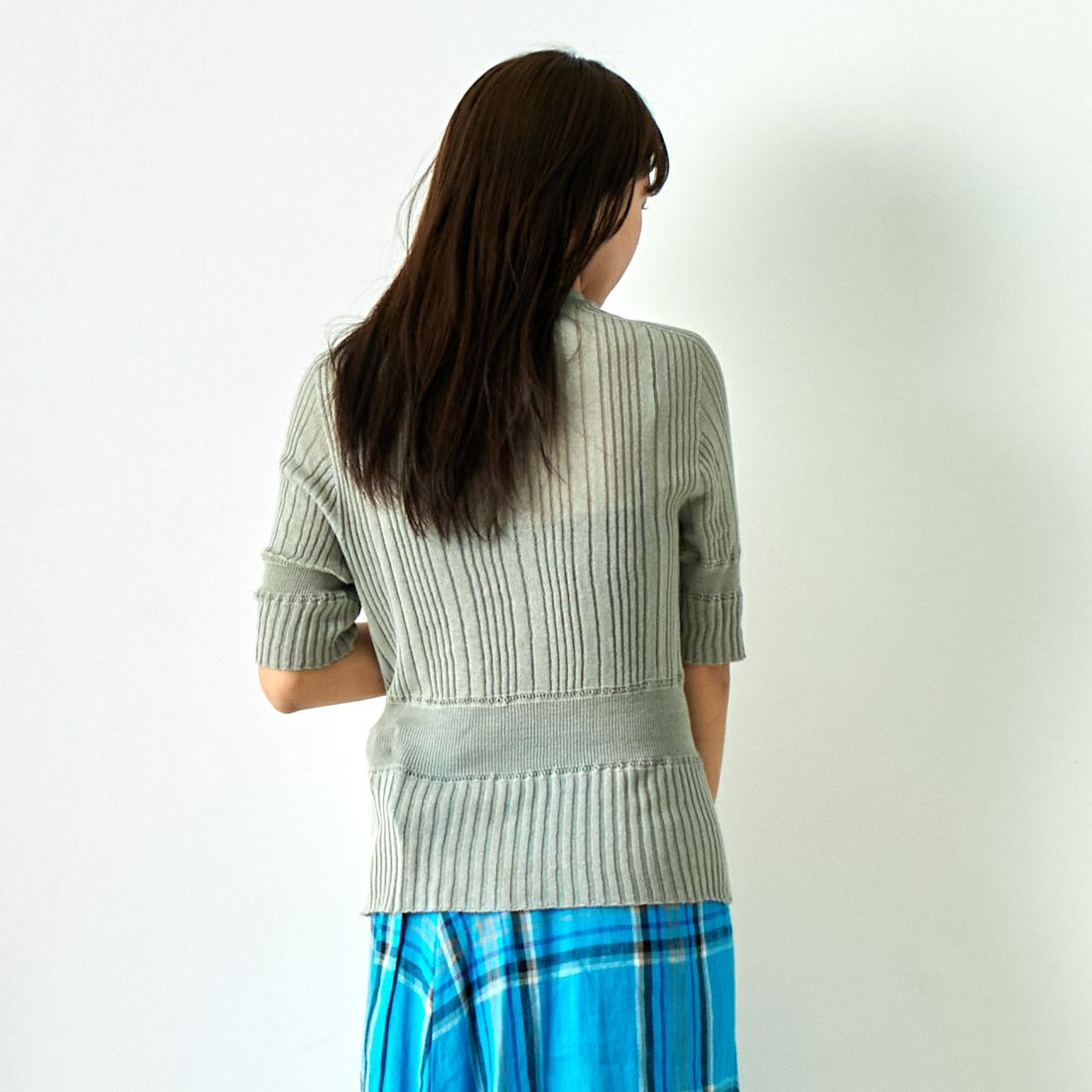 JoICEADDED [ジョイスアディッド] コットンシアー ニットプルオーバー [J241KN05] GREY &&モデル身長：167cm 着用サイズ：F&&