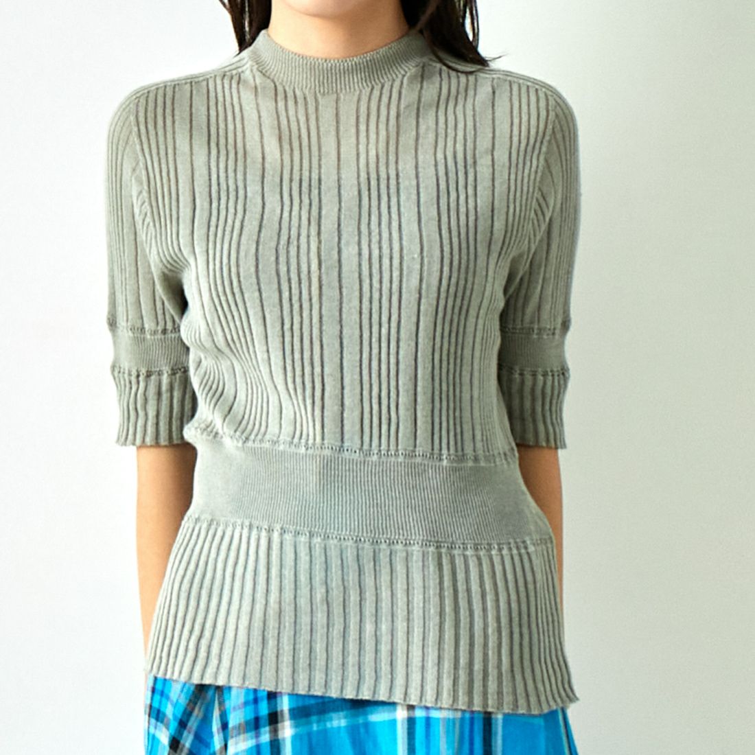 JoICEADDED [ジョイスアディッド] コットンシアー ニットプルオーバー [J241KN05] GREY &&モデル身長：167cm 着用サイズ：F&&