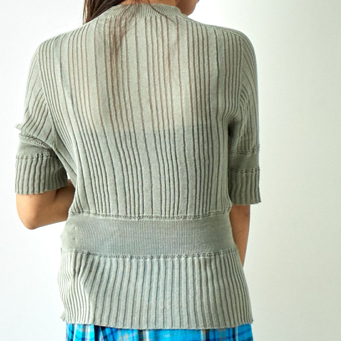 JoICEADDED [ジョイスアディッド] コットンシアー ニットプルオーバー [J241KN05] GREY &&モデル身長：167cm 着用サイズ：F&&