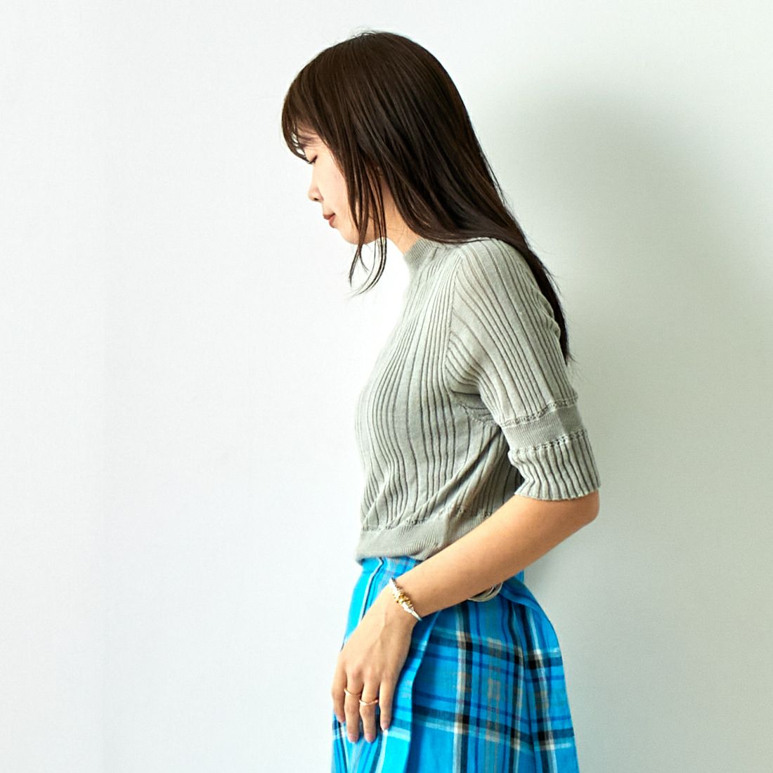 JoICEADDED [ジョイスアディッド] コットンシアー ニットプルオーバー [J241KN05] GREY &&モデル身長：167cm 着用サイズ：F&&