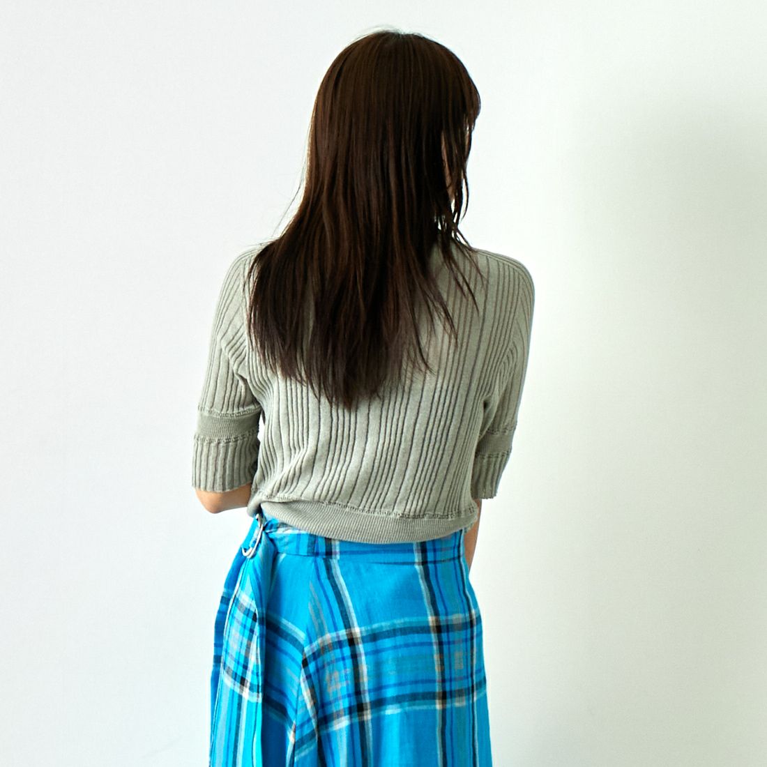 JoICEADDED [ジョイスアディッド] コットンシアー ニットプルオーバー [J241KN05] GREY &&モデル身長：167cm 着用サイズ：F&&