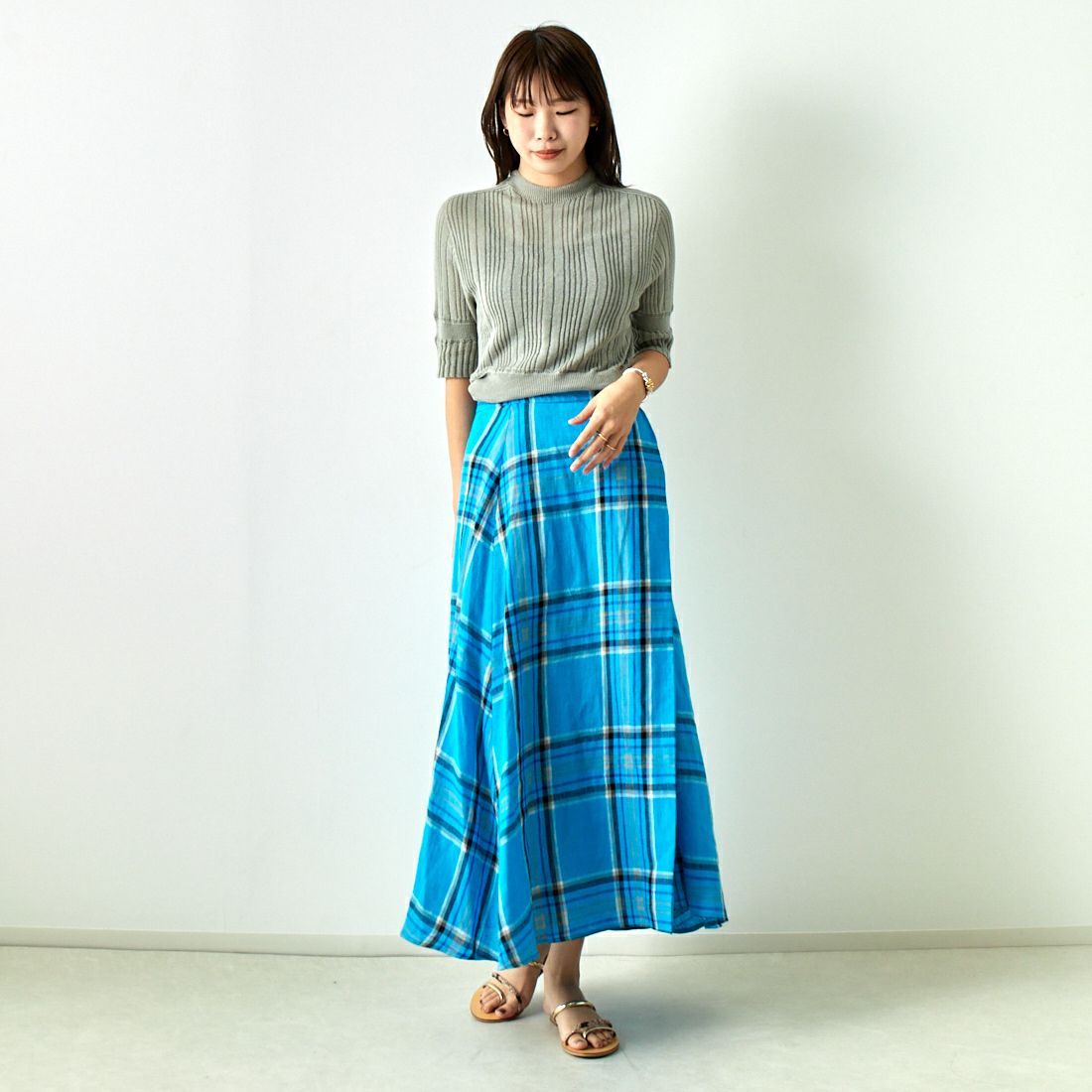 JoICEADDED [ジョイスアディッド] コットンシアー ニットプルオーバー [J241KN05] GREY &&モデル身長：167cm 着用サイズ：F&&