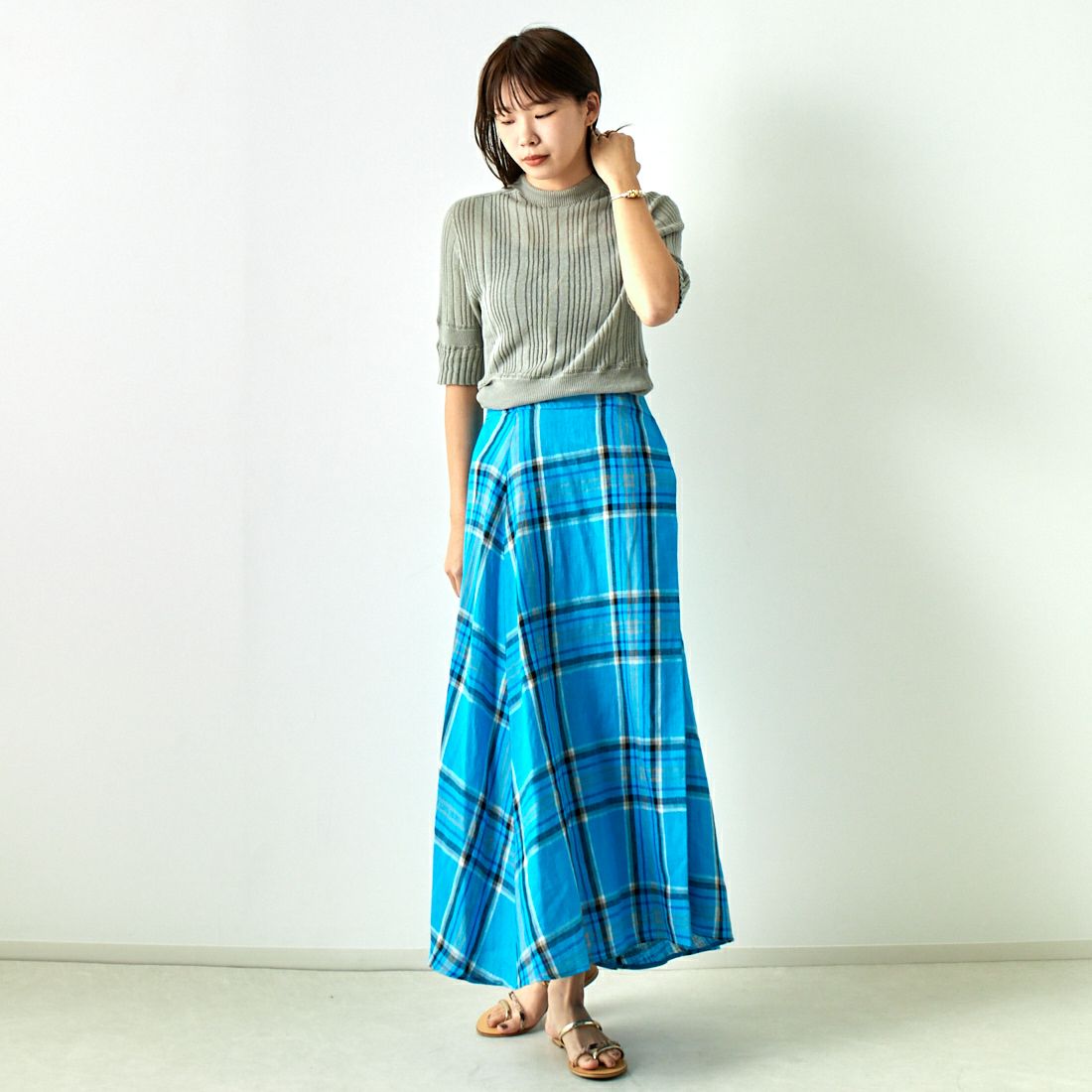 JoICEADDED [ジョイスアディッド] コットンシアー ニットプルオーバー [J241KN05] GREY &&モデル身長：167cm 着用サイズ：F&&