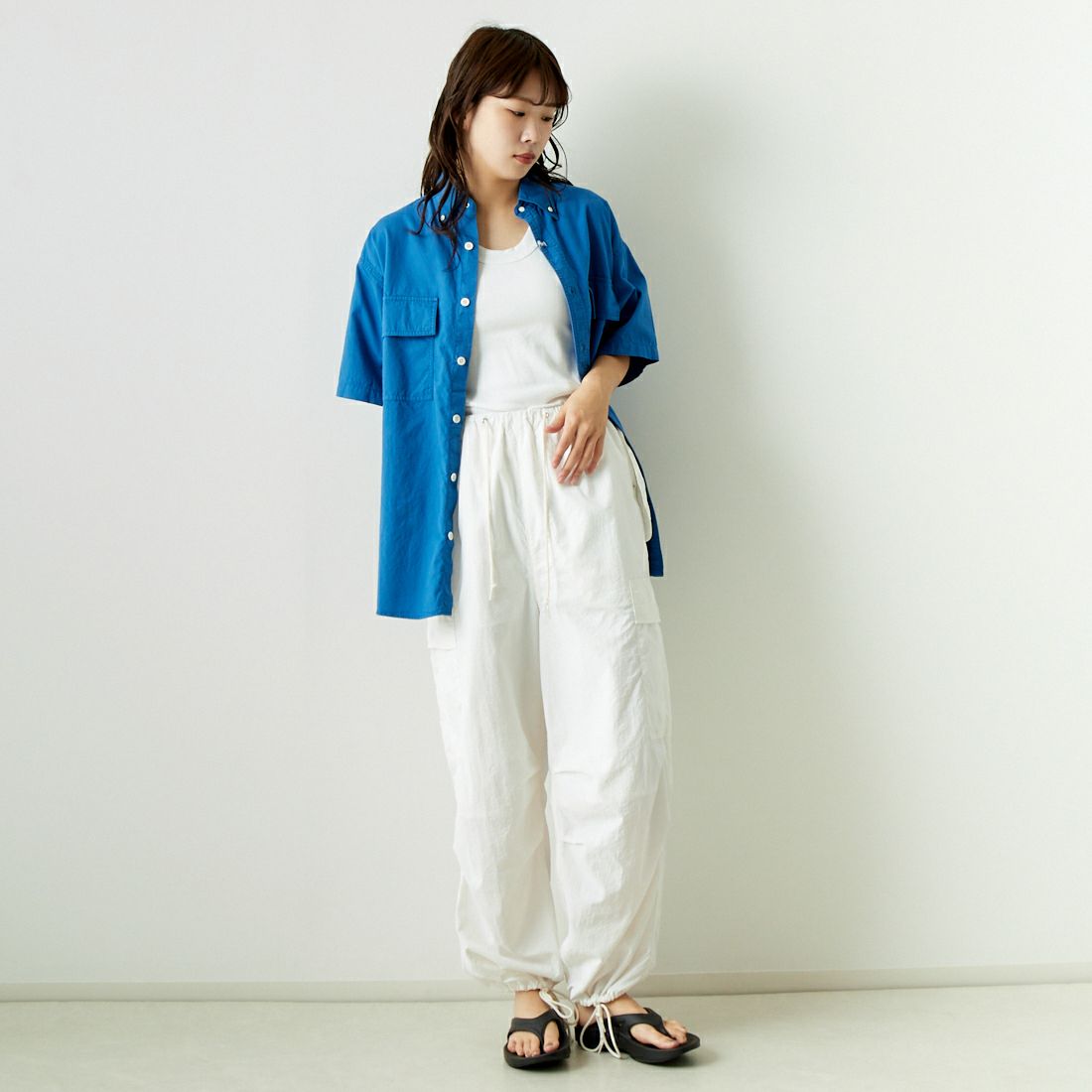 THE NORTH FACE PURPLE LABEL [ザ ノースフェイス パープルレーベル] ボタンダウンフィールドシャツ [NT3416N] BL BLUE &&モデル身長：167cm 着用サイズ：S&&