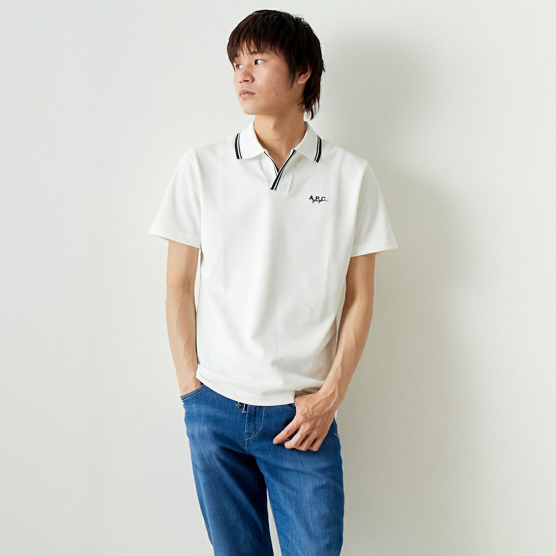 A.P.C. GOLF [アー・ペー・セー ゴルフ] AARON ポロシャツ [CTM4403] WHITE &&モデル身長：182cm 着用サイズ：L&&