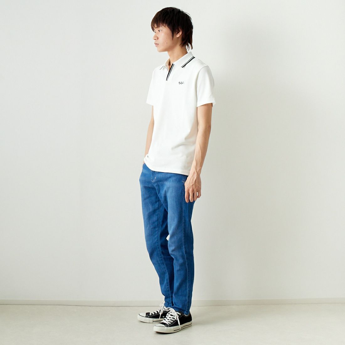 A.P.C. GOLF [アー・ペー・セー ゴルフ] AARON ポロシャツ [CTM4403] WHITE &&モデル身長：182cm 着用サイズ：L&&