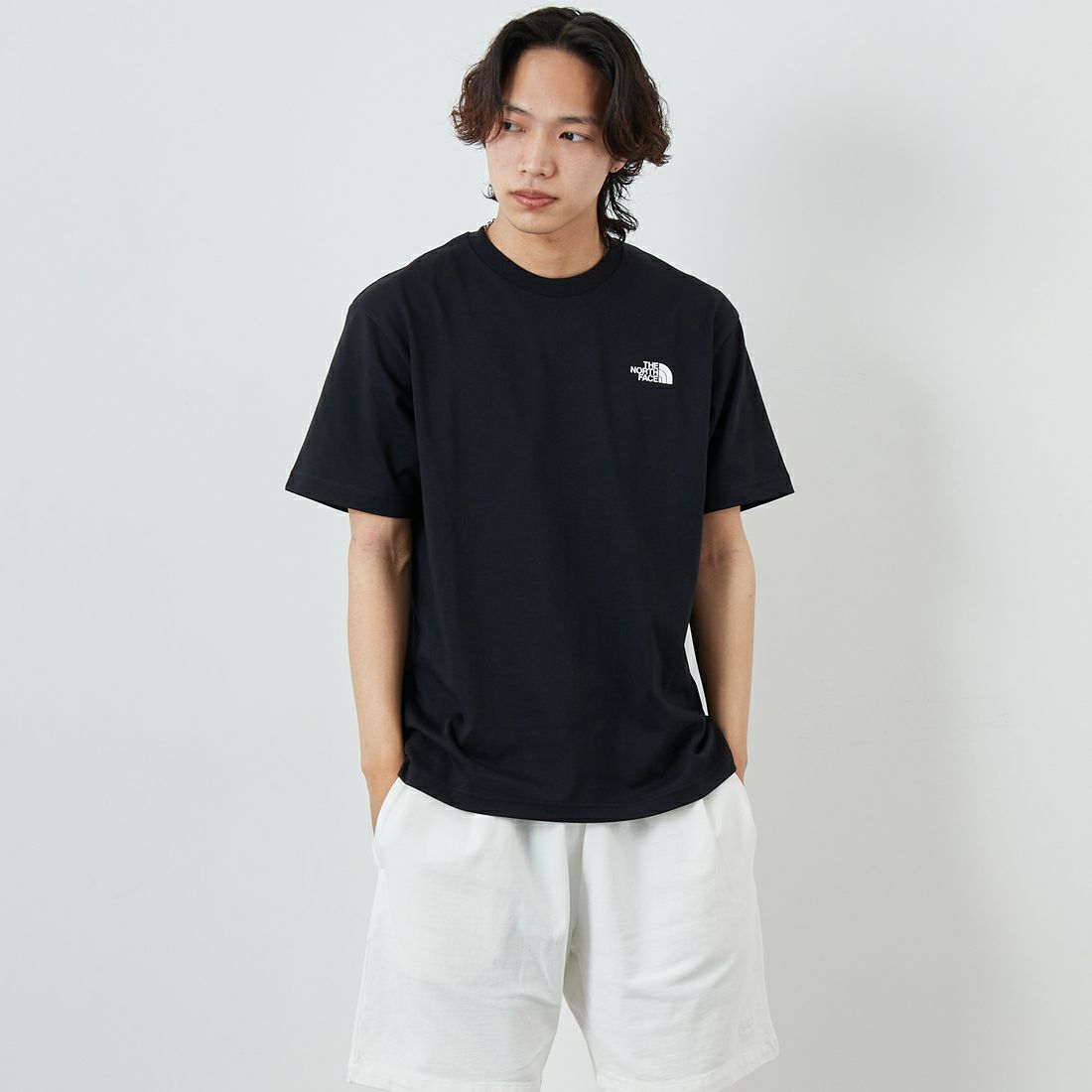 THE NORTH FACE [ザ ノースフェイス] ショートスリーブ バンダナスクエアロゴTシャツ [NT32446] K2 &&モデル身長：179cm 着用サイズ：L&&