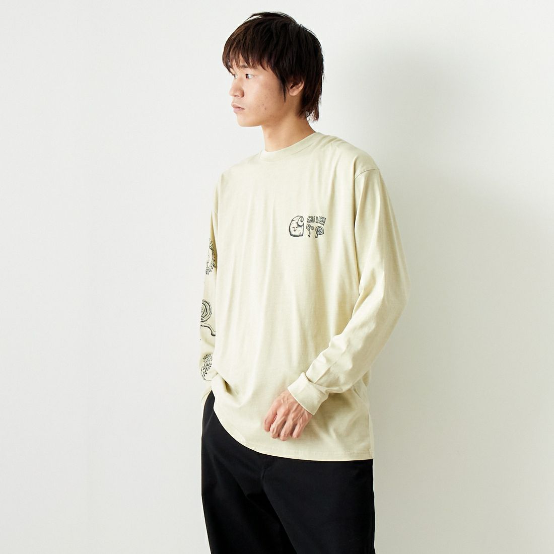 carhartt WIP [カーハートダブリューアイピー] ロングスリーブ ミメトリスTシャツ [I033175] BERYL/FLIN &&モデル身長：182cm 着用サイズ：L&&