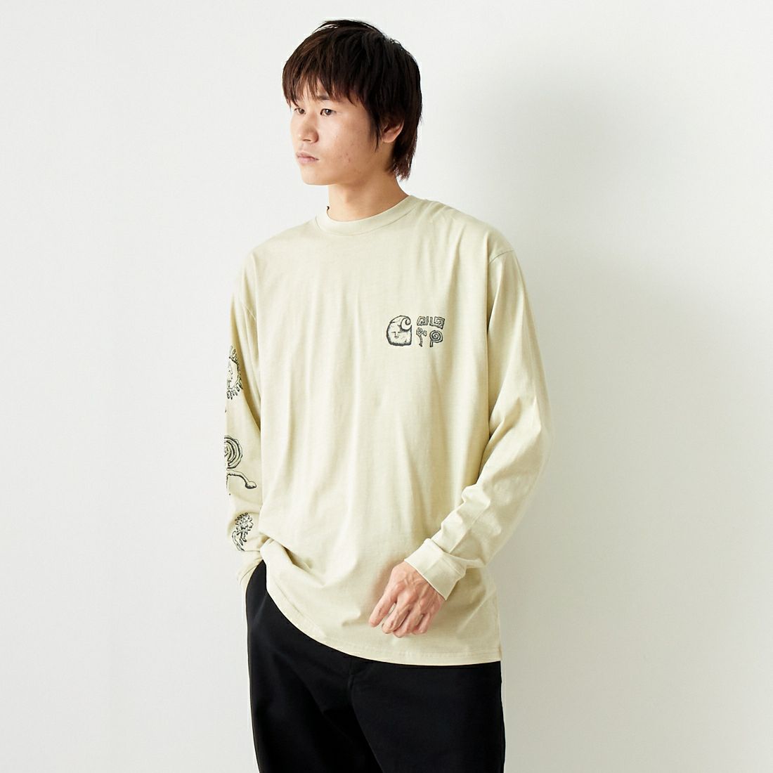 carhartt WIP [カーハートダブリューアイピー] ロングスリーブ ミメトリスTシャツ [I033175] BERYL/FLIN &&モデル身長：182cm 着用サイズ：L&&