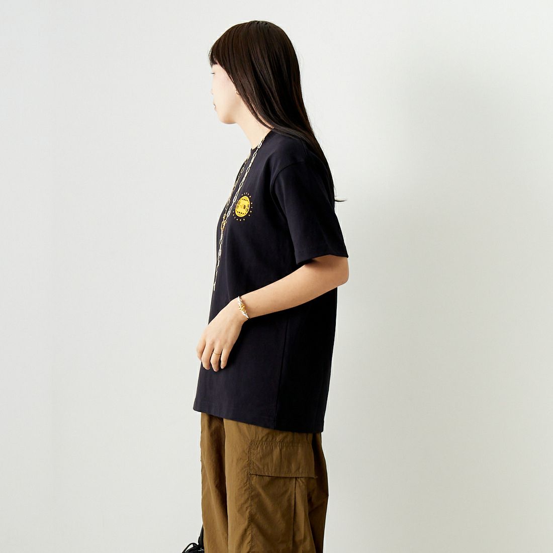 THE NORTH FACE [ザ ノースフェイス] ショートスリーブ ジオスクエアロゴTシャツ [NT32451] K &&モデル身長：167cm 着用サイズ：S&&