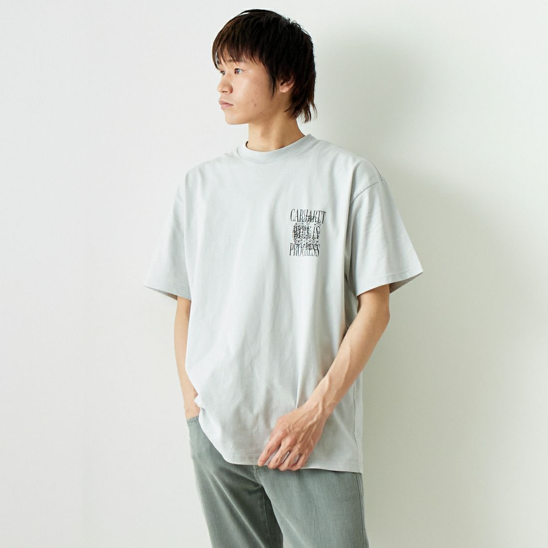 carhartt WIP [カーハートダブリューアイピー] ショートスリーブ オールウェイズアウィップTシャツ [I033174] SONIC SILV &&モデル身長：182cm 着用サイズ：L&&