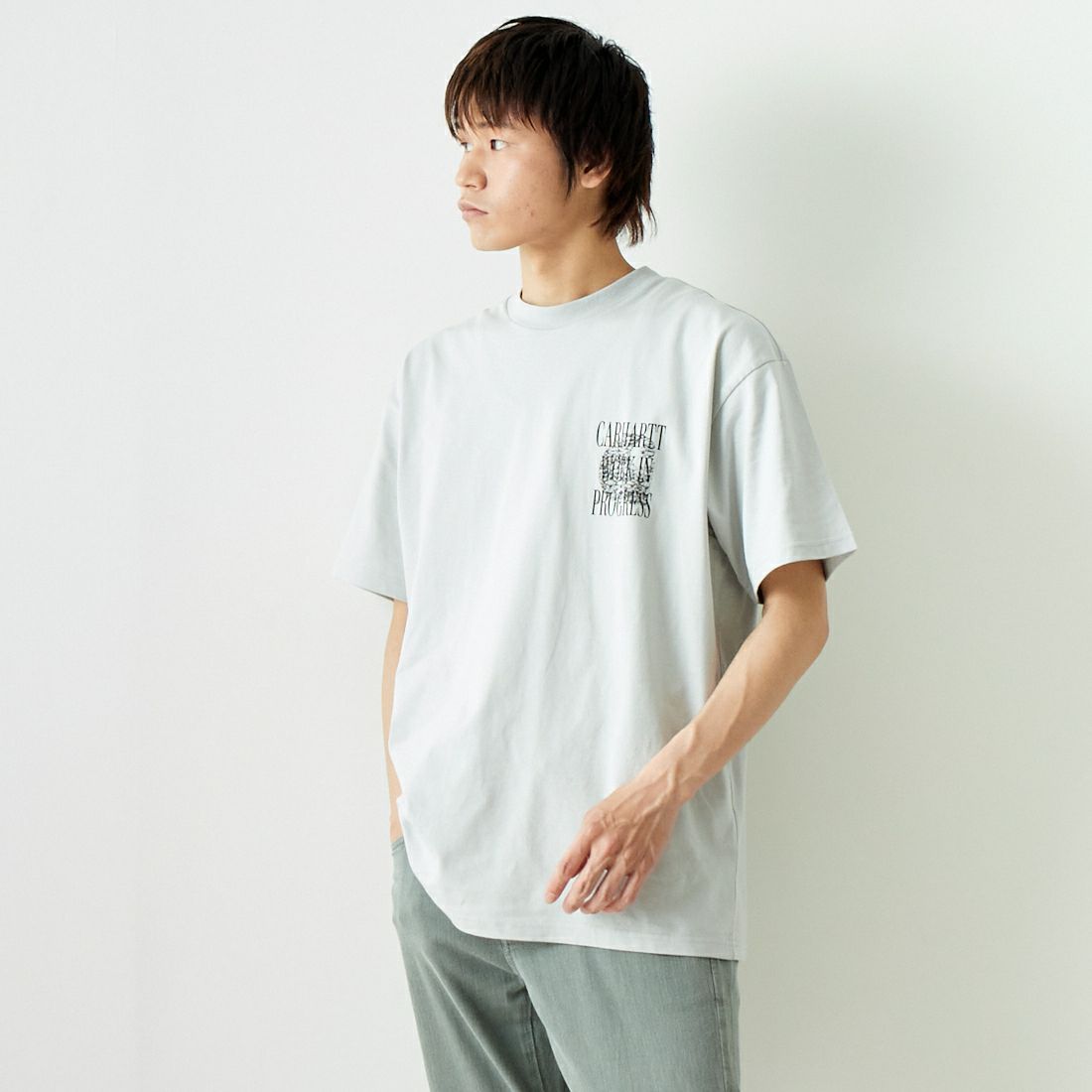 carhartt WIP [カーハートダブリューアイピー] ショートスリーブ オールウェイズアウィップTシャツ [I033174] SONIC SILV &&モデル身長：182cm 着用サイズ：L&&
