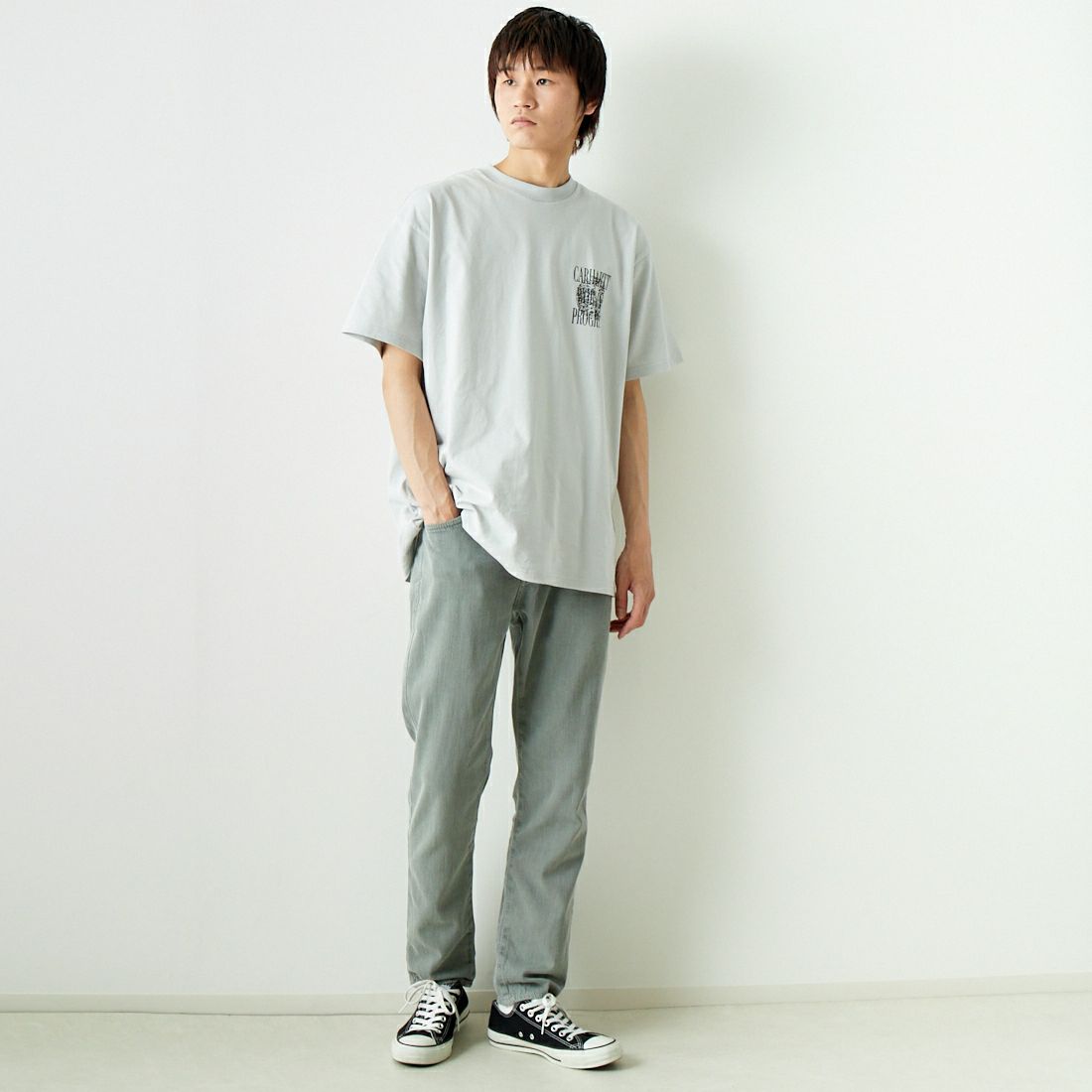 carhartt WIP [カーハートダブリューアイピー] ショートスリーブ オールウェイズアウィップTシャツ [I033174] SONIC SILV &&モデル身長：182cm 着用サイズ：L&&