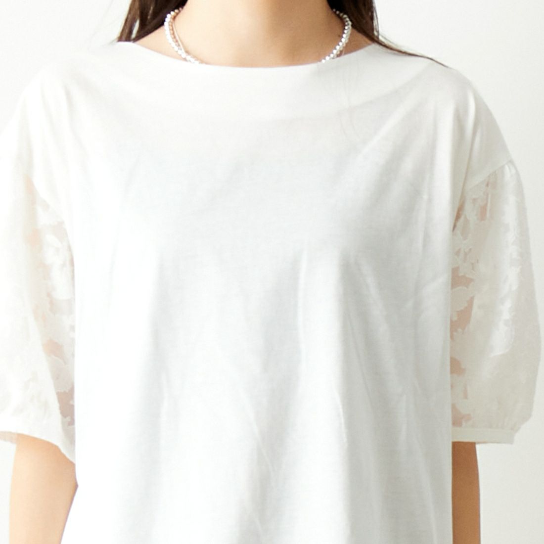 Jf Ready Made [ジェイエフレディメイド] 袖ジャガードTシャツ [3012107] 104 ｵﾌｼﾛ