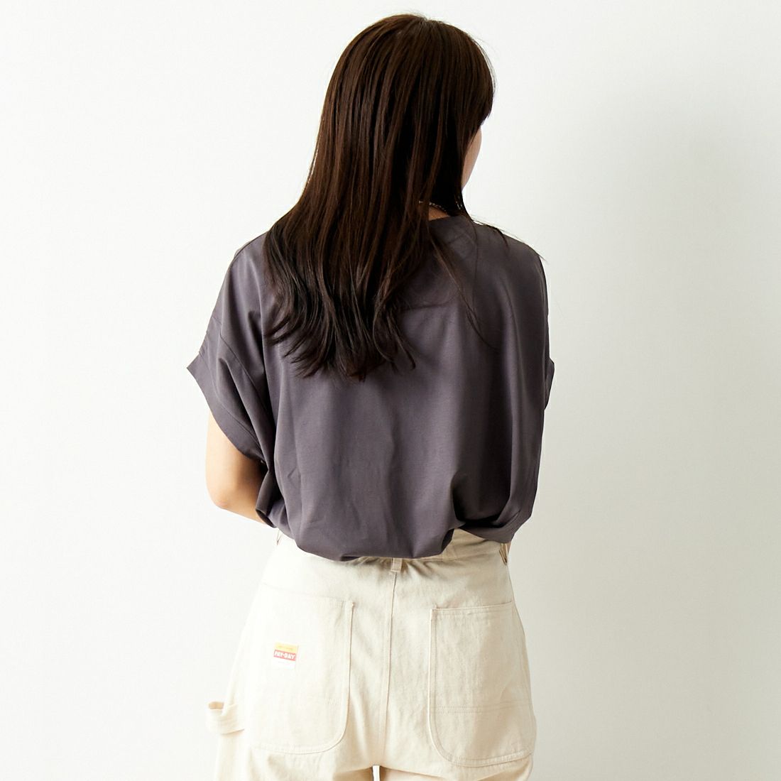 Jf Ready Made [ジェイエフレディメイド] シルケットタックワイドTシャツ [963-27369] 08 ﾁｬｺｰﾙ &&モデル身長：167cm 着用サイズ：F&&