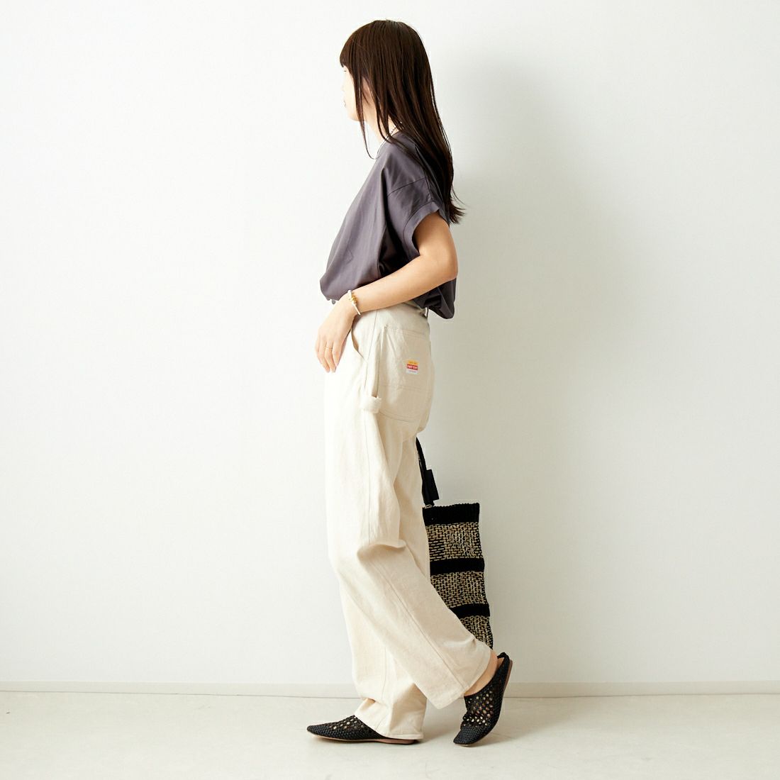 Jf Ready Made [ジェイエフレディメイド] シルケットタックワイドTシャツ [963-27369] 08 ﾁｬｺｰﾙ &&モデル身長：167cm 着用サイズ：F&&
