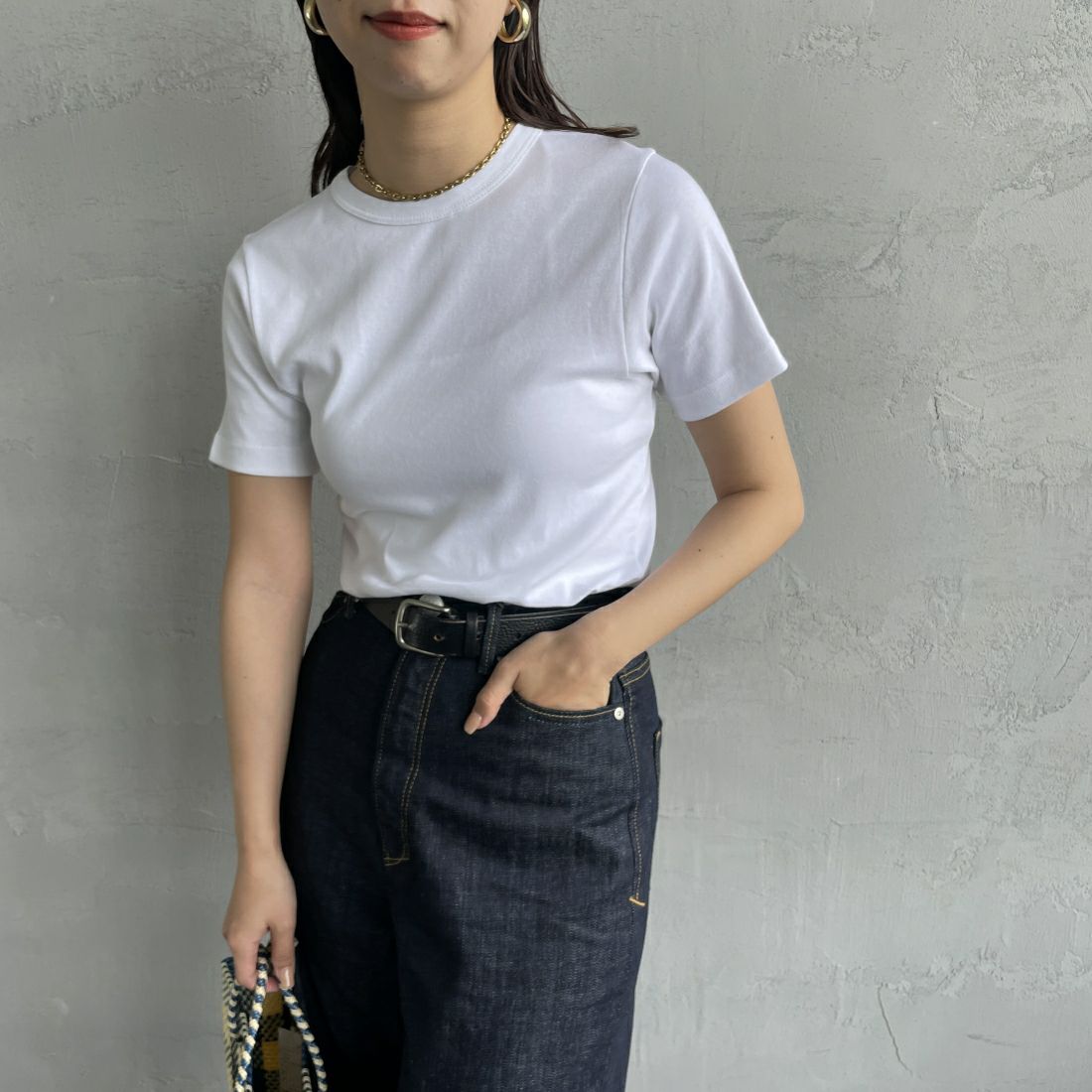 GICIPI [ジチピ] CRISTALLO クルーネックTシャツ [2412P] BIANCO &&モデル身長：163cm 着用サイズ：1&&