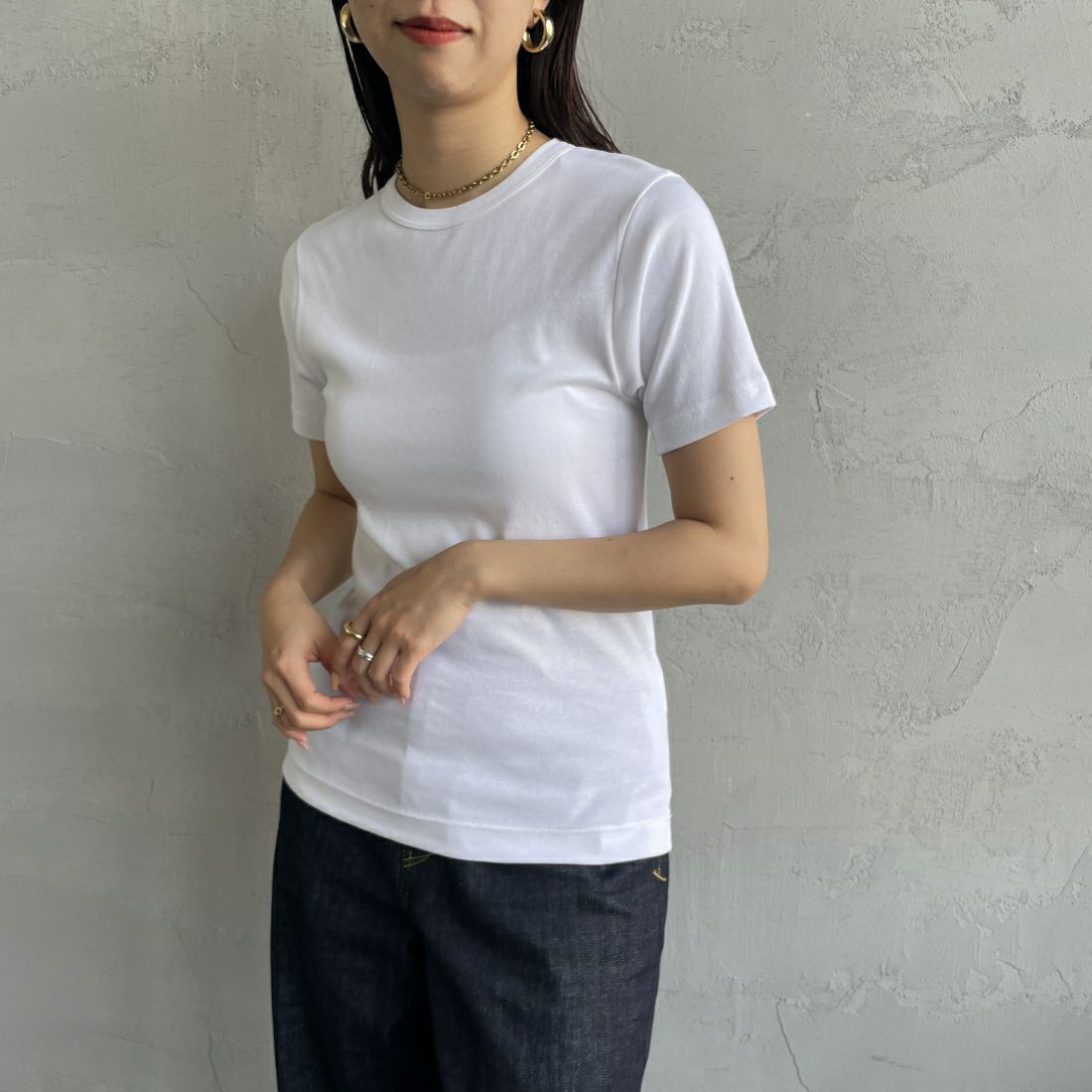 GICIPI [ジチピ] CRISTALLO クルーネックTシャツ [2412P] BIANCO &&モデル身長：163cm 着用サイズ：1&&