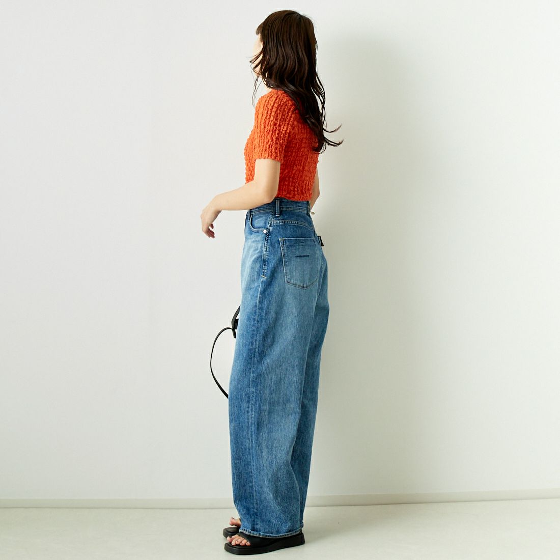 Jeans Factory Clothes [ジーンズファクトリークローズ] シャーリング プルオーバーカットソー [21242055] ｵﾚﾝｼﾞ &&モデル身長：167cm 着用サイズ：F&&