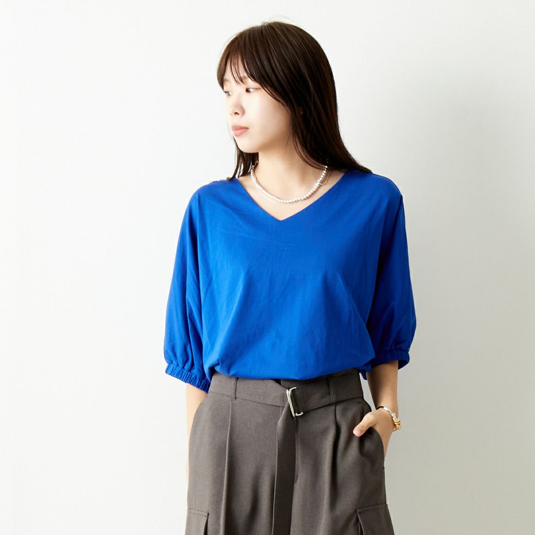 Jf Ready Made [ジェイエフレディメイド] ドルマンスリーブシルケットTシャツ [3012110] 501 ﾌﾞﾙ- &&モデル身長：167cm 着用サイズ：F&&
