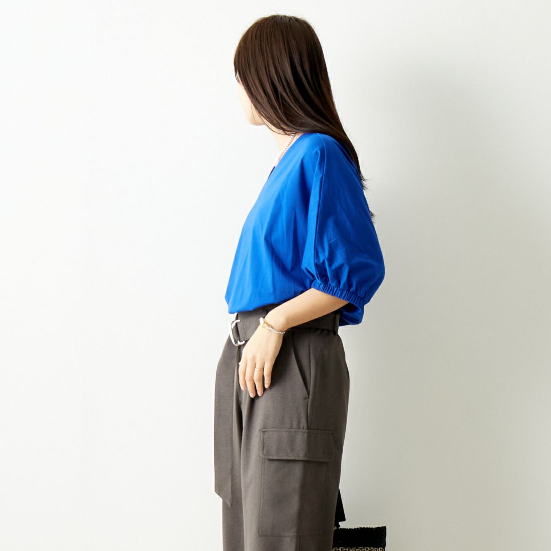 Jf Ready Made [ジェイエフレディメイド] ドルマンスリーブシルケットTシャツ [3012110] 501 ﾌﾞﾙ- &&モデル身長：167cm 着用サイズ：F&&