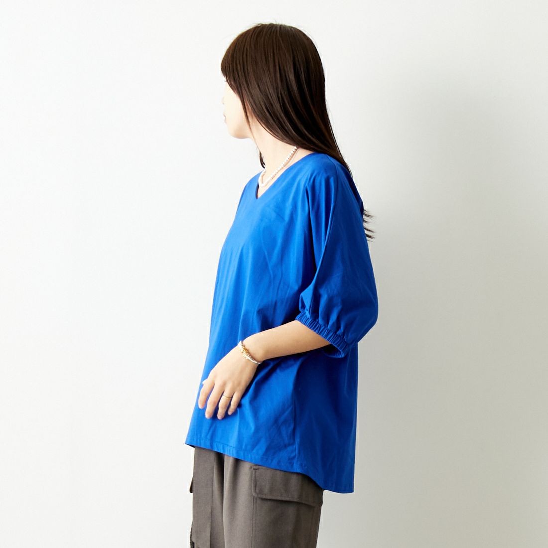Jf Ready Made [ジェイエフレディメイド] ドルマンスリーブシルケットTシャツ [3012110] 501 ﾌﾞﾙ- &&モデル身長：167cm 着用サイズ：F&&