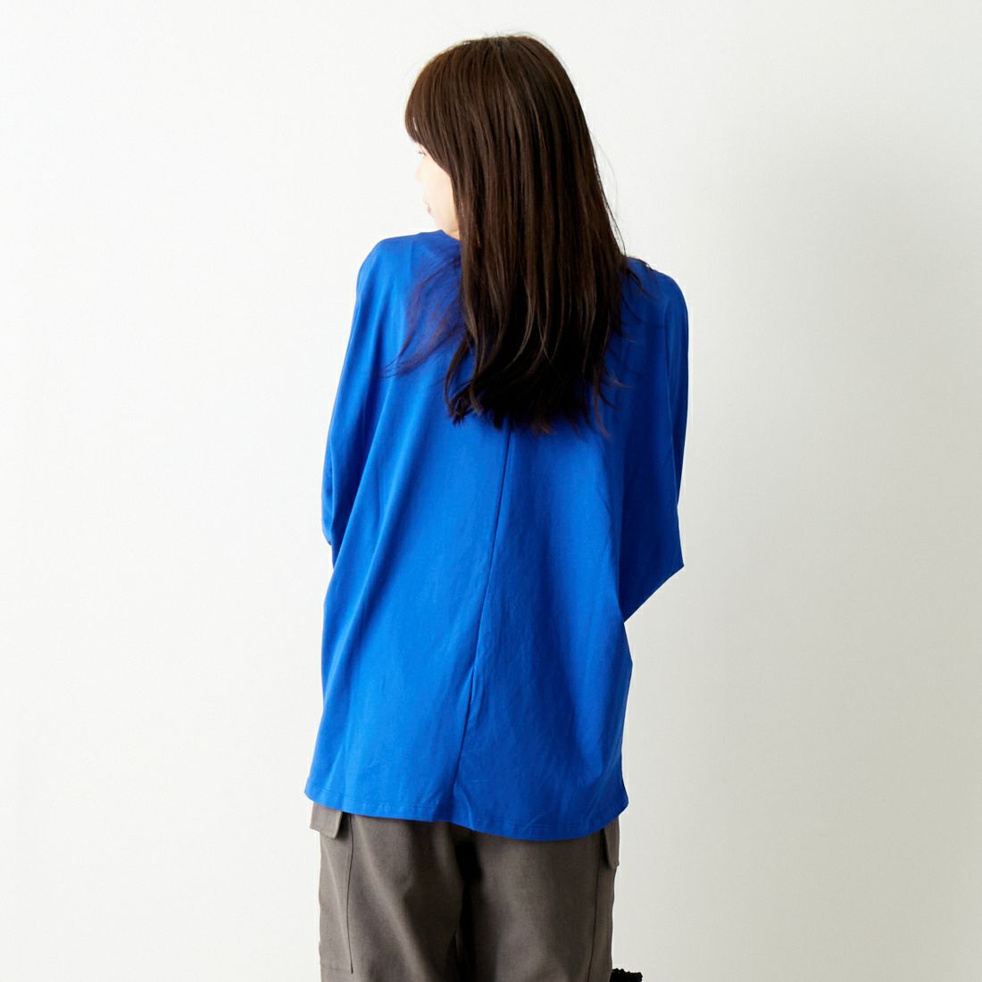 Jf Ready Made [ジェイエフレディメイド] ドルマンスリーブシルケットTシャツ [3012110] 501 ﾌﾞﾙ- &&モデル身長：167cm 着用サイズ：F&&