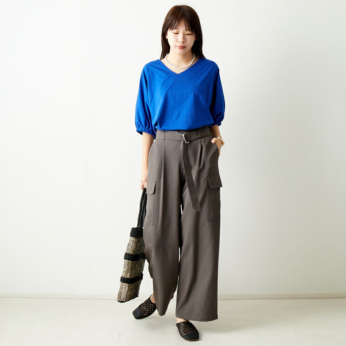 Jf Ready Made [ジェイエフレディメイド] ドルマンスリーブシルケットTシャツ [3012110] 501 ﾌﾞﾙ- &&モデル身長：167cm 着用サイズ：F&&