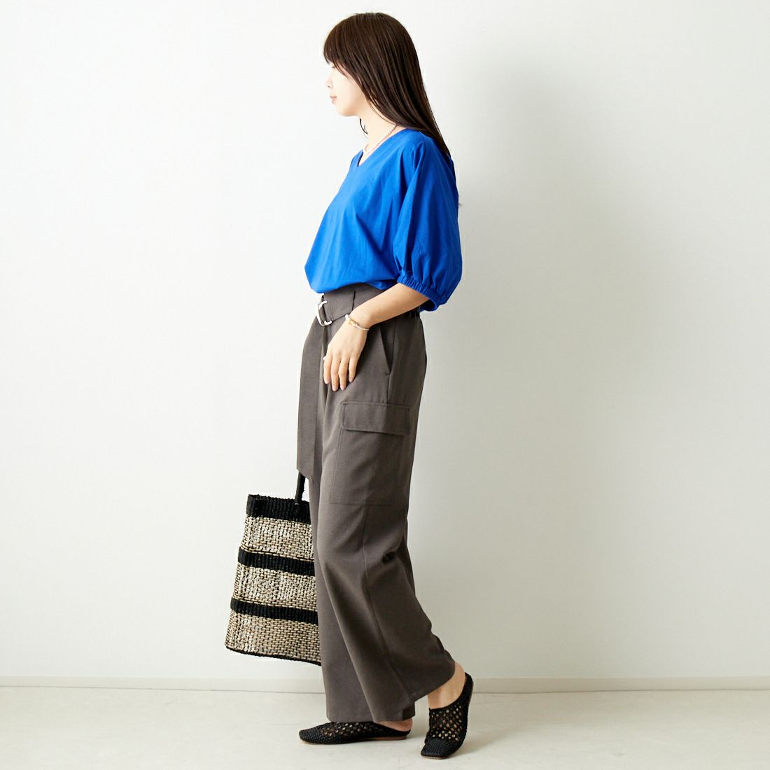 Jf Ready Made [ジェイエフレディメイド] ドルマンスリーブシルケットTシャツ [3012110] 501 ﾌﾞﾙ- &&モデル身長：167cm 着用サイズ：F&&