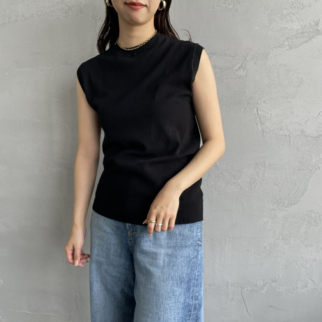 GICIPI [ジチピ] OPALE ノースリーブニットソー [2417P] NERO &&モデル身長：163cm 着用サイズ：1&&