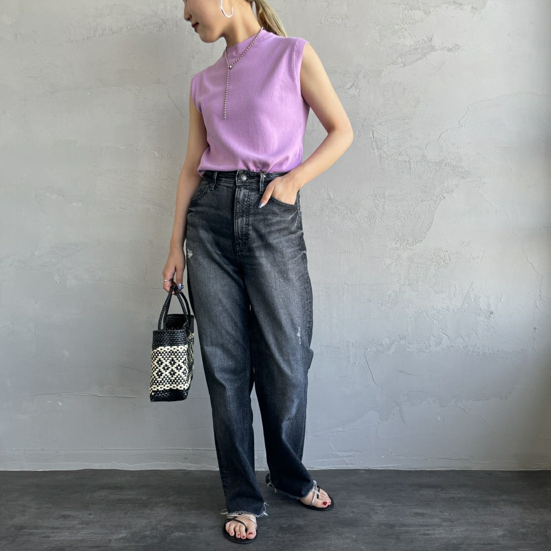 GICIPI [ジチピ] OPALE ノースリーブニットソー [2417P] LAVENDER &&モデル身長：156cm 着用サイズ：1&&