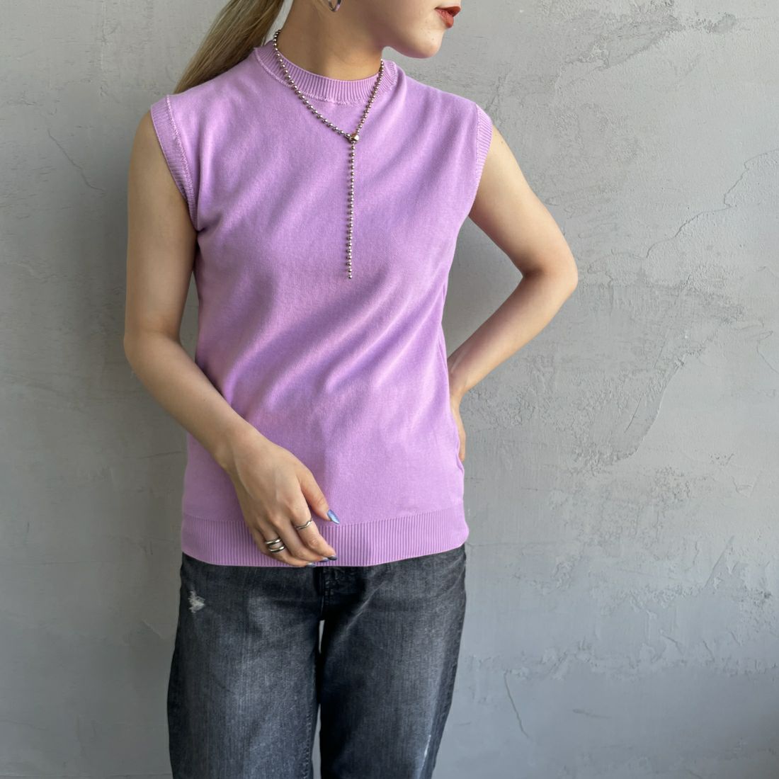 GICIPI [ジチピ] OPALE ノースリーブニットソー [2417P] LAVENDER &&モデル身長：156cm 着用サイズ：1&&