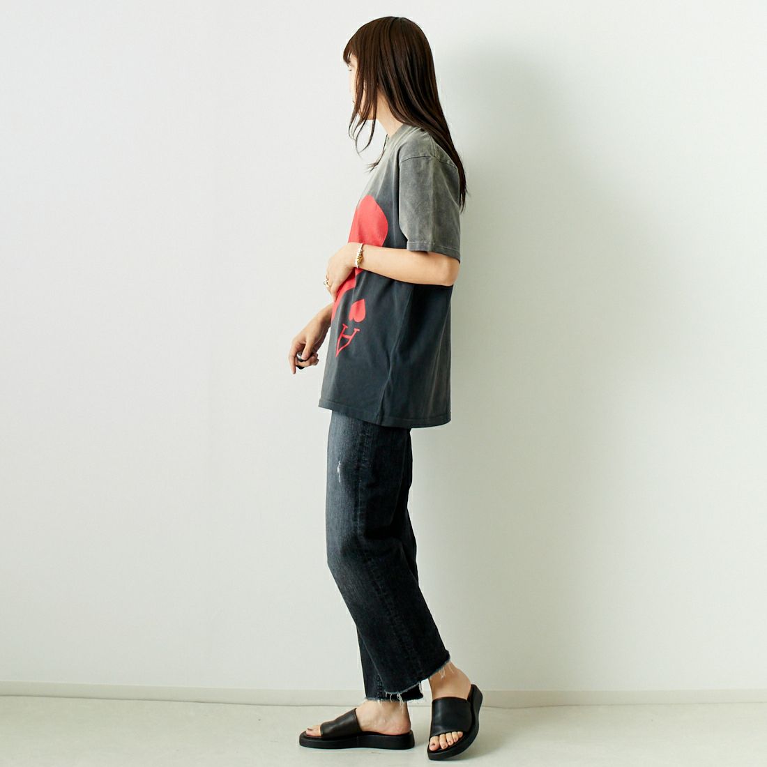 JACKSON MATISSE [ジャクソンマティス] ハートA Tシャツ [JM24SS031] BLACK &&モデル身長：167cm 着用サイズ：M&&