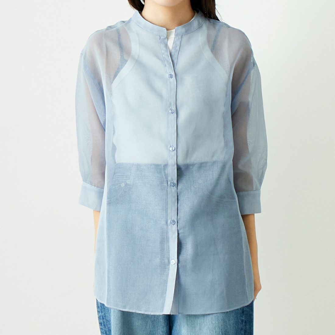 Jf Ready Made [ジェイエフレディメイド] シアーリネンバックリボンシャツ [754376] 86 ﾗｲﾄﾌﾞﾙｰ