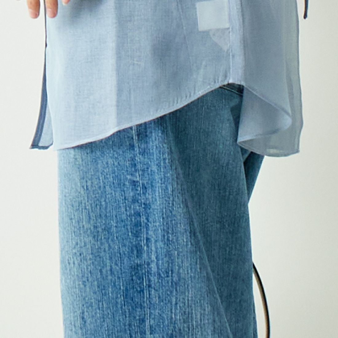 Jf Ready Made [ジェイエフレディメイド] シアーリネンバックリボンシャツ [754376] 86 ﾗｲﾄﾌﾞﾙｰ