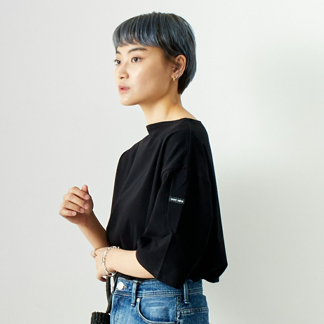ST.JAMES [セントジェームス] ピリアックルーズドロップTシャツ [21JC-8733-LEGR] NOIR &&モデル身長：160cm 着用サイズ：3&&