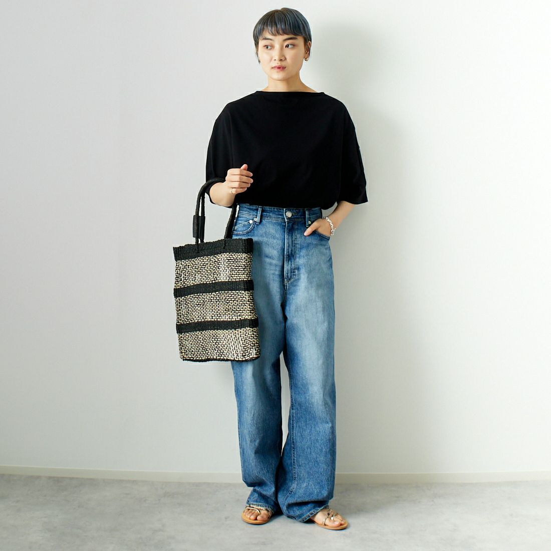 ST.JAMES [セントジェームス] ピリアックルーズドロップTシャツ [21JC-8733-LEGR] NOIR &&モデル身長：160cm 着用サイズ：3&&