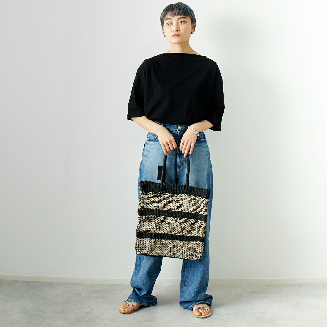 ST.JAMES [セントジェームス] ピリアックルーズドロップTシャツ [21JC-8733-LEGR] NOIR &&モデル身長：160cm 着用サイズ：3&&