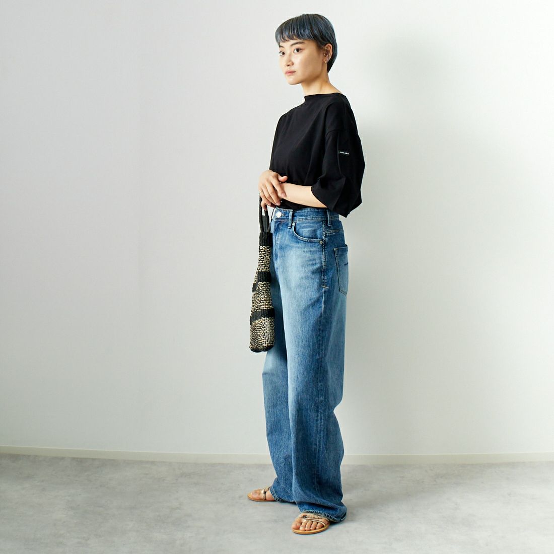 ST.JAMES [セントジェームス] ピリアックルーズドロップTシャツ [21JC-8733-LEGR] NOIR &&モデル身長：160cm 着用サイズ：3&&