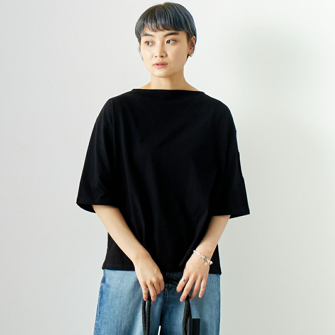 ST.JAMES [セントジェームス] ピリアックルーズドロップTシャツ [21JC-8733-LEGR] NOIR &&モデル身長：160cm 着用サイズ：3&&