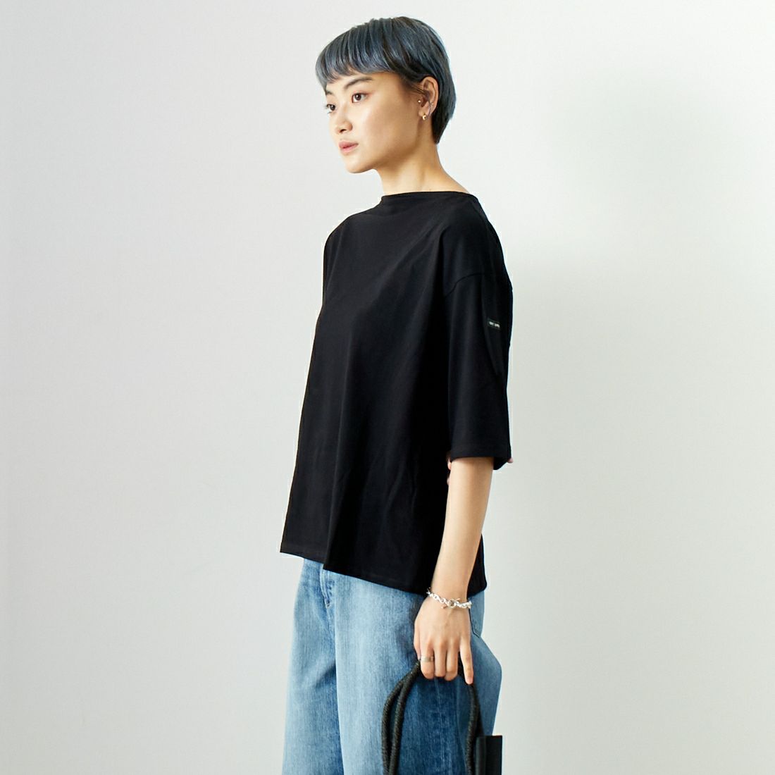 ST.JAMES [セントジェームス] ピリアックルーズドロップTシャツ [21JC-8733-LEGR] NOIR &&モデル身長：160cm 着用サイズ：3&&