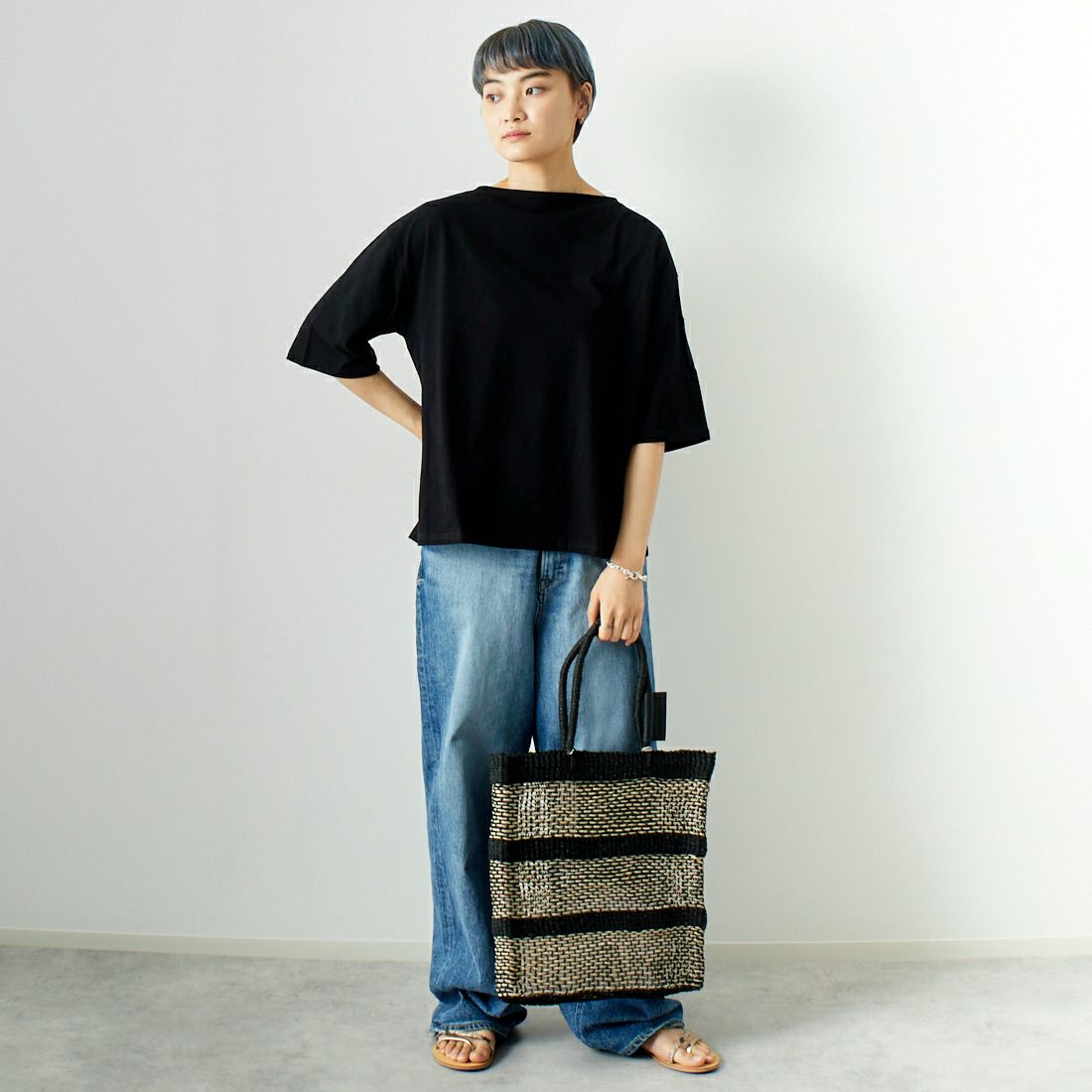 ST.JAMES [セントジェームス] ピリアックルーズドロップTシャツ [21JC-8733-LEGR] NOIR &&モデル身長：160cm 着用サイズ：3&&