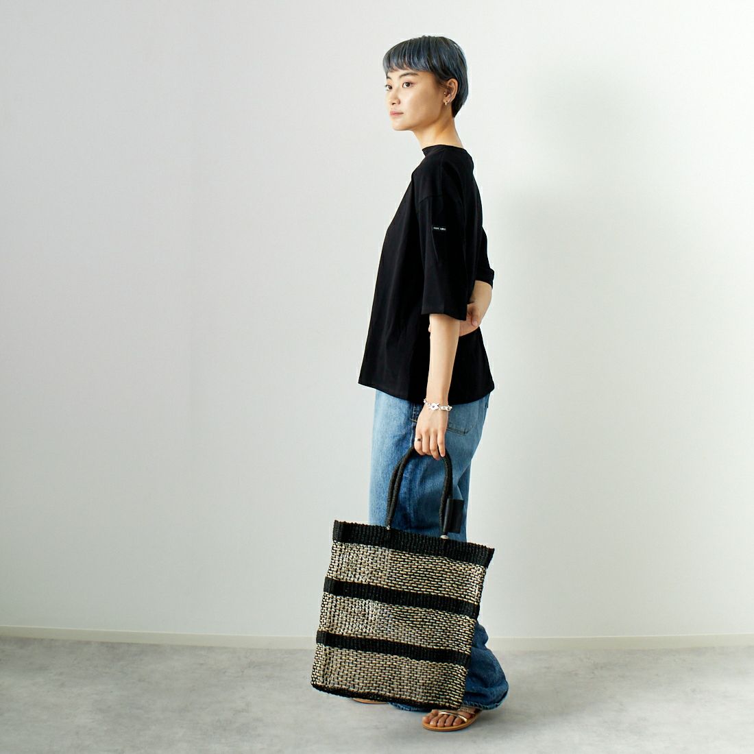 ST.JAMES [セントジェームス] ピリアックルーズドロップTシャツ [21JC-8733-LEGR] NOIR &&モデル身長：160cm 着用サイズ：3&&