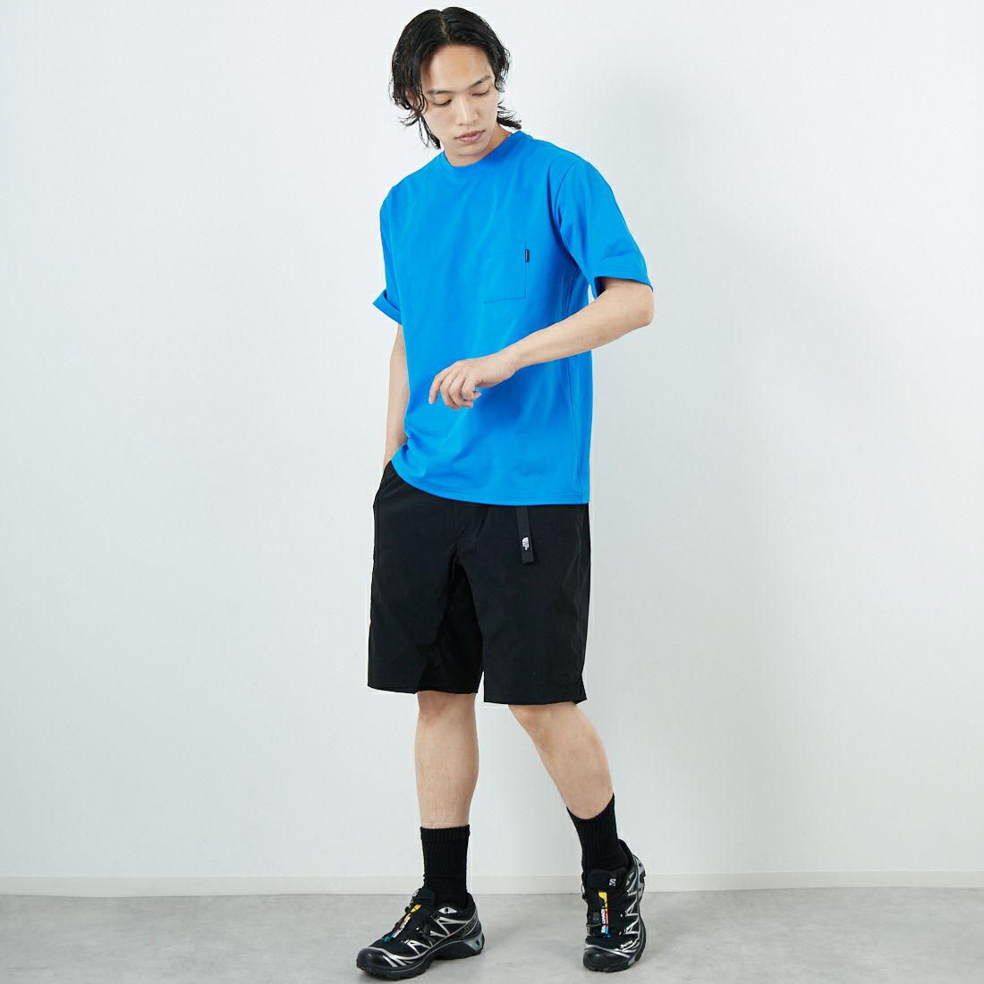 THE NORTH FACE [ザ ノースフェイス] ショートスリーブ エアリーポケットTシャツ [NT12447] HB &&モデル身長：179cm 着用サイズ：M&&