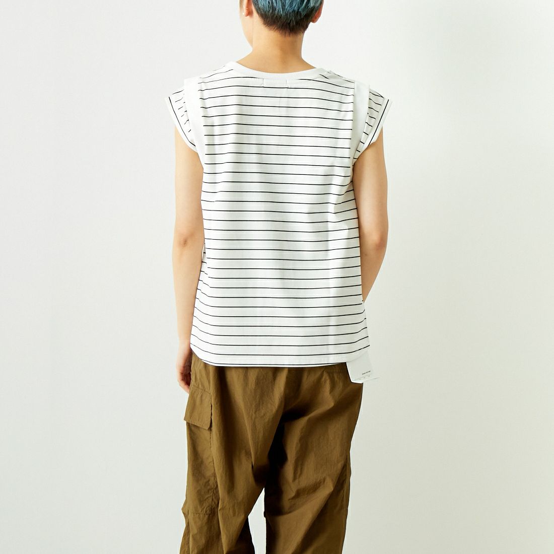 Jf Ready Made [ジェイエフレディメイド] ドライコットン ノースリーブTシャツ [7124341] ｵﾌ/ﾌﾞﾗｯｸ &&モデル身長：160cm 着用サイズ：F&&