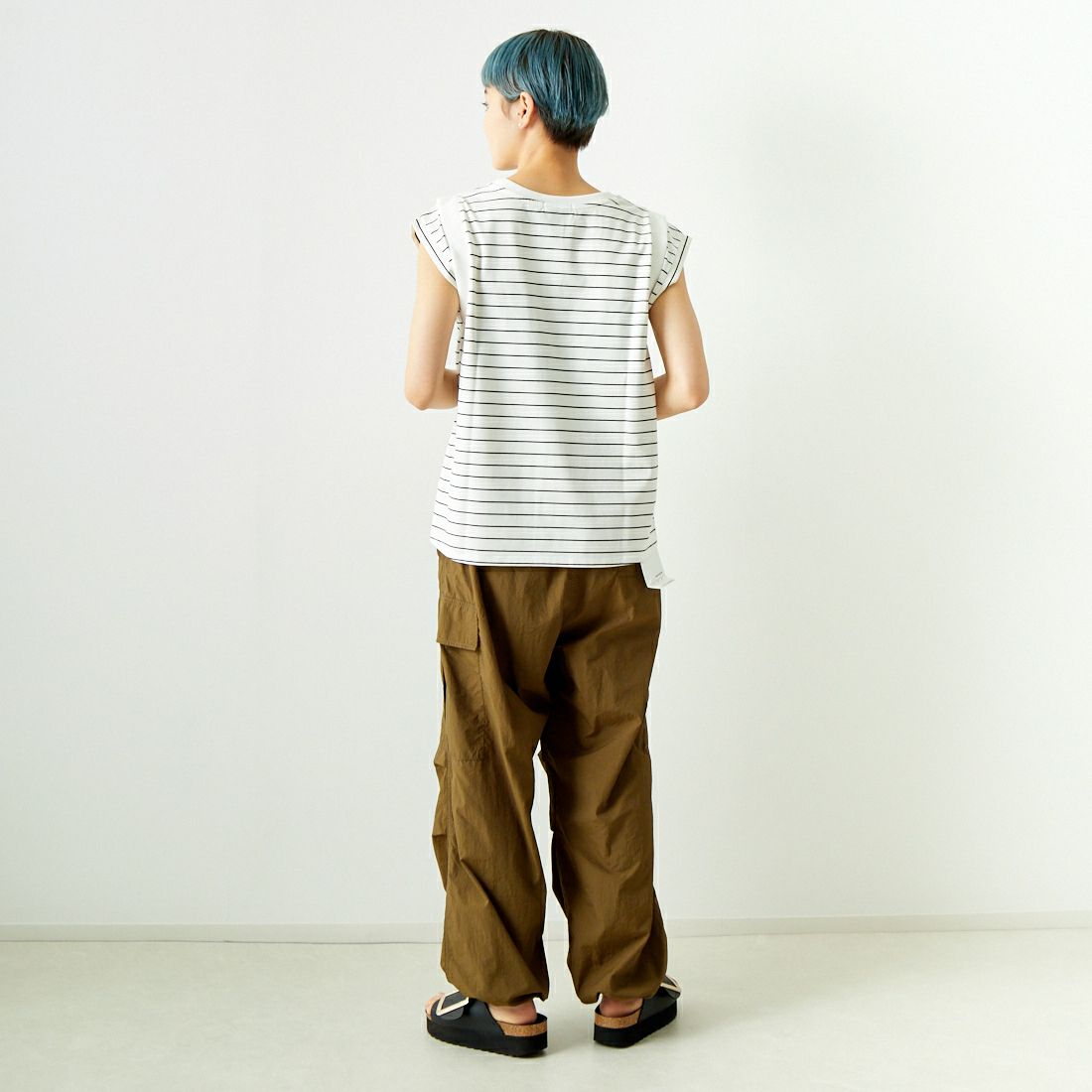 Jf Ready Made [ジェイエフレディメイド] ドライコットン ノースリーブTシャツ [7124341] ｵﾌ/ﾌﾞﾗｯｸ &&モデル身長：160cm 着用サイズ：F&&