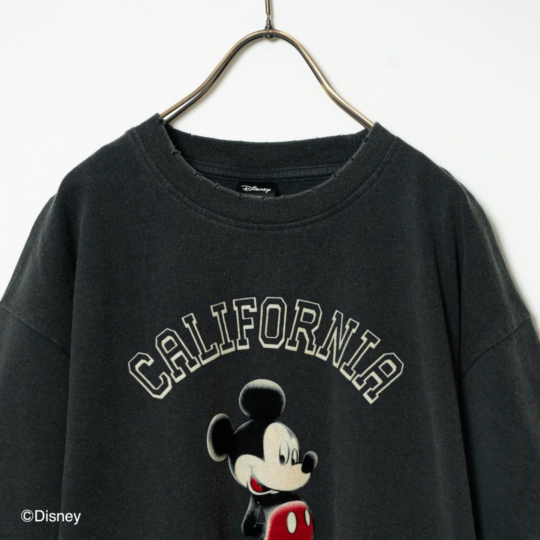 Jeans Factory Clothes [ジーンズファクトリークローズ] MICKEY MOUSE/ダメージ加工フロッキープリントTシャツ [JFC-242-037] BLACK