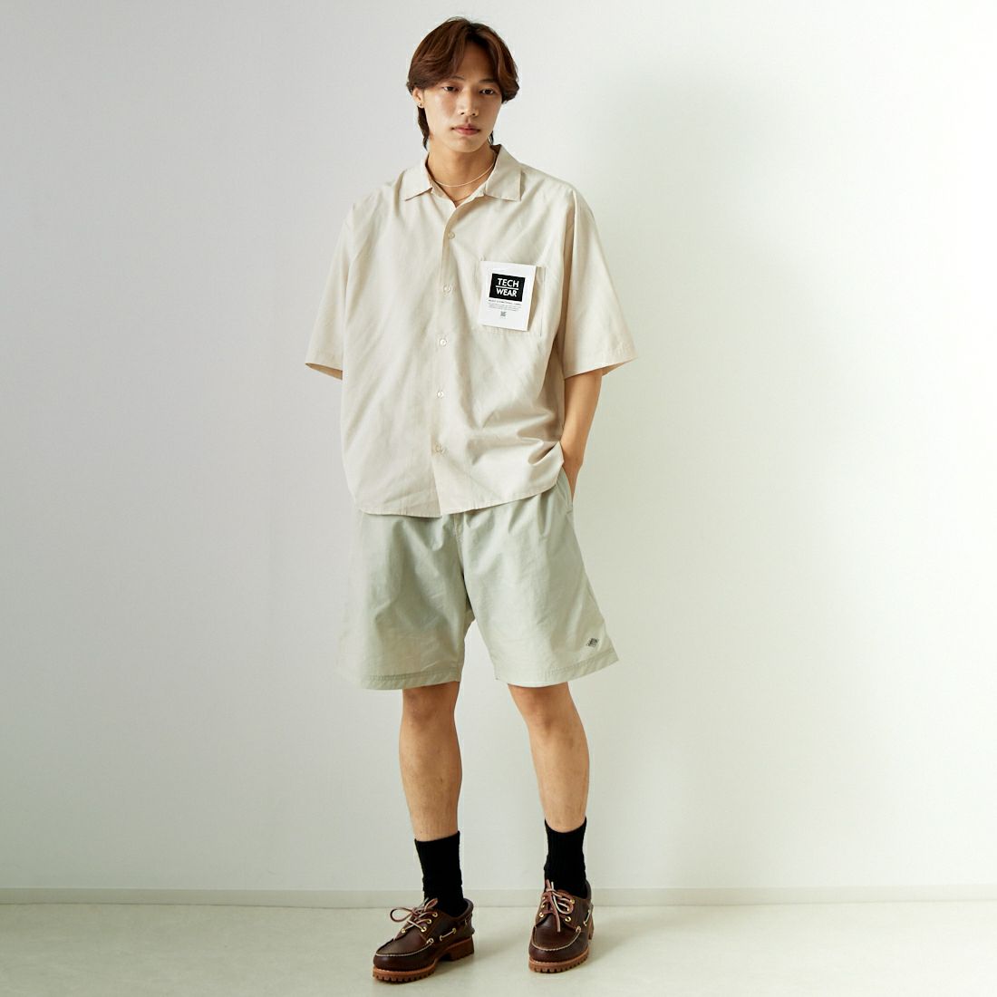 DANTON [ダントン] イージーショーツ [DT-E0207SNY] GREIGE &&モデル身長：179cm 着用サイズ：L&&