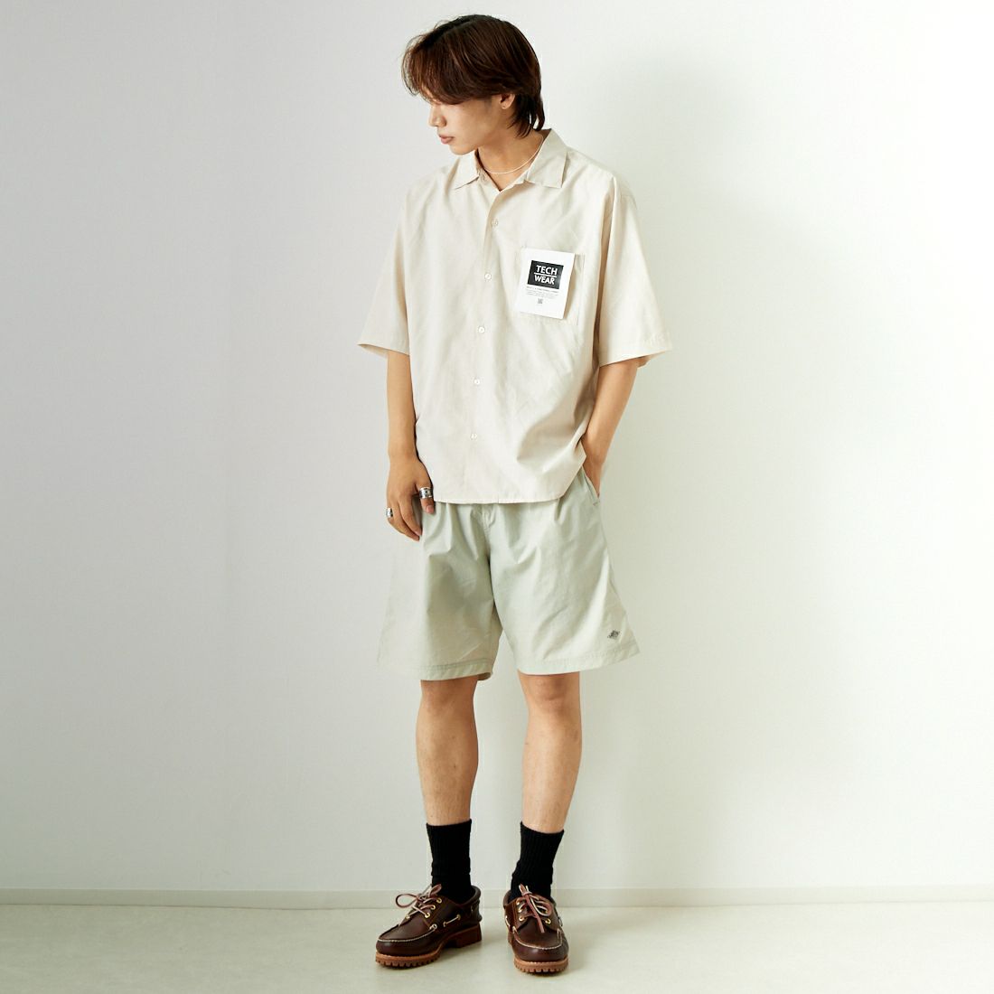 DANTON [ダントン] イージーショーツ [DT-E0207SNY] GREIGE &&モデル身長：179cm 着用サイズ：L&&