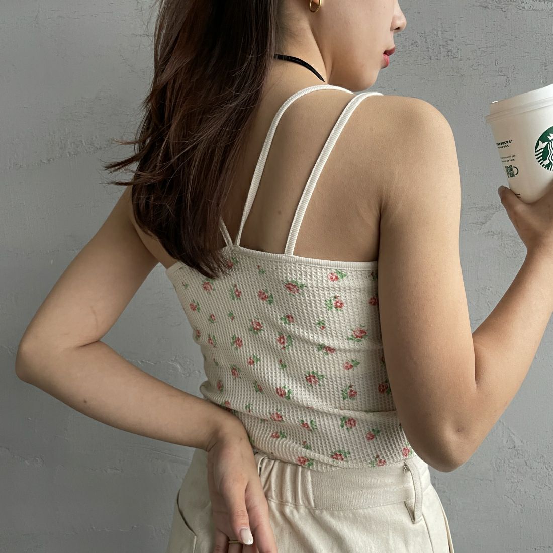 【未使用品】Jensプリントキャミソール セール】ピーチスキンレーストリムキャミ/579840（キャミソール